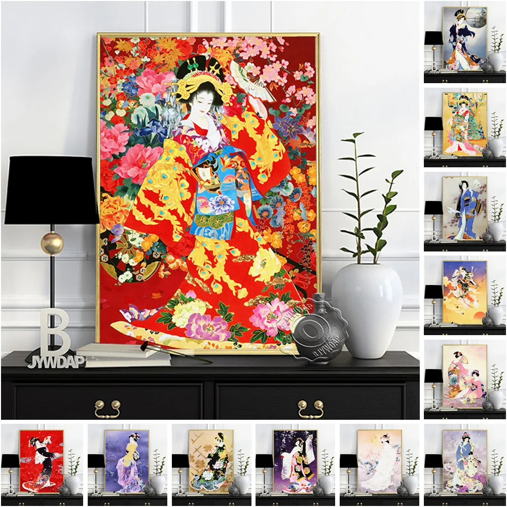 Skiyu Fialové Šaty, Plagát, Kimono Žena Portrétnej Maľby, Ročník Japonský Znak Wall Art, obývačková Stena Dekor, Idea darček