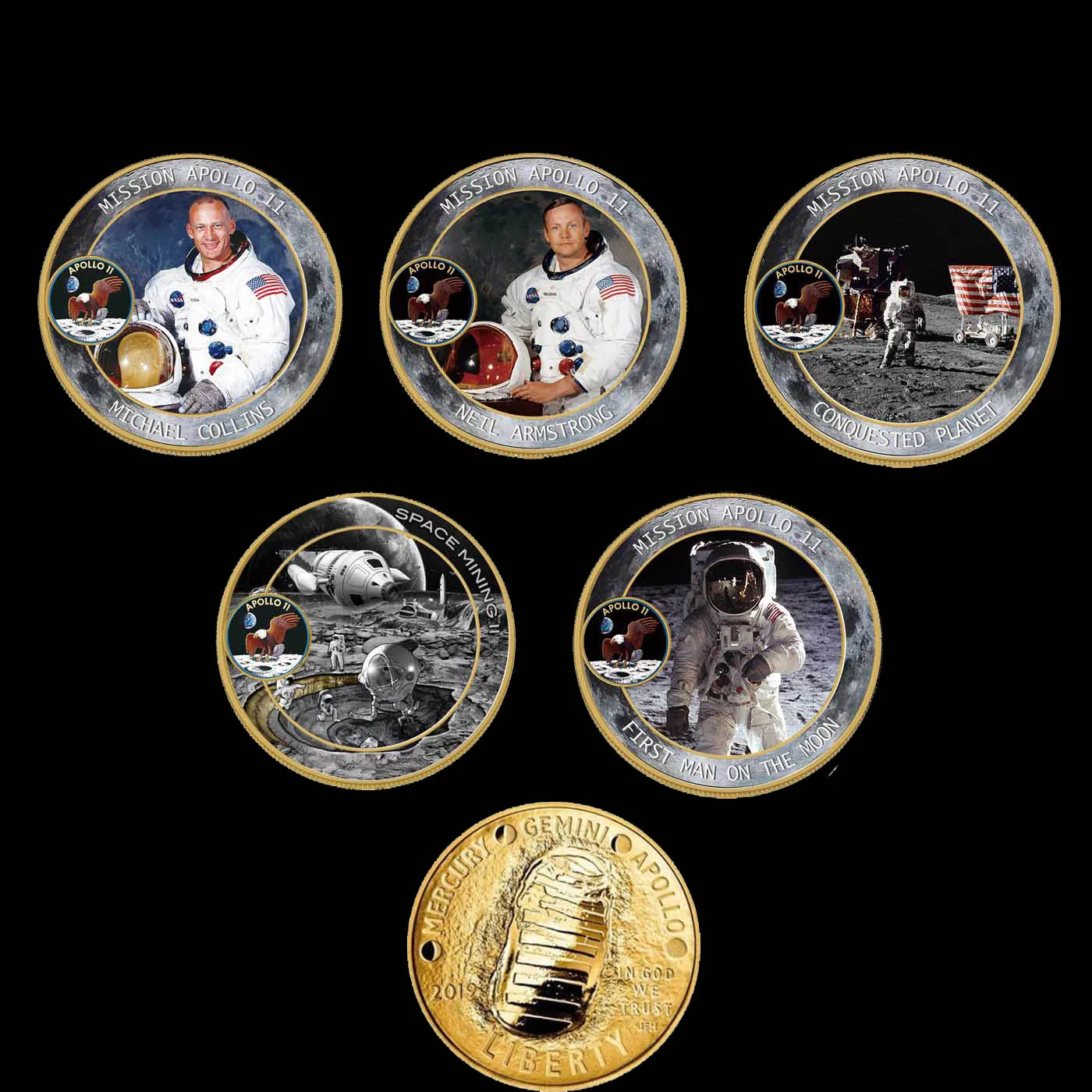 Misia Apollo 11 Mesiac Vstupnej Zlaté Mince Prvý Muž na Mesiaci Vzor Výzvy Mince NÁS Pozlátené Pamätné Mince