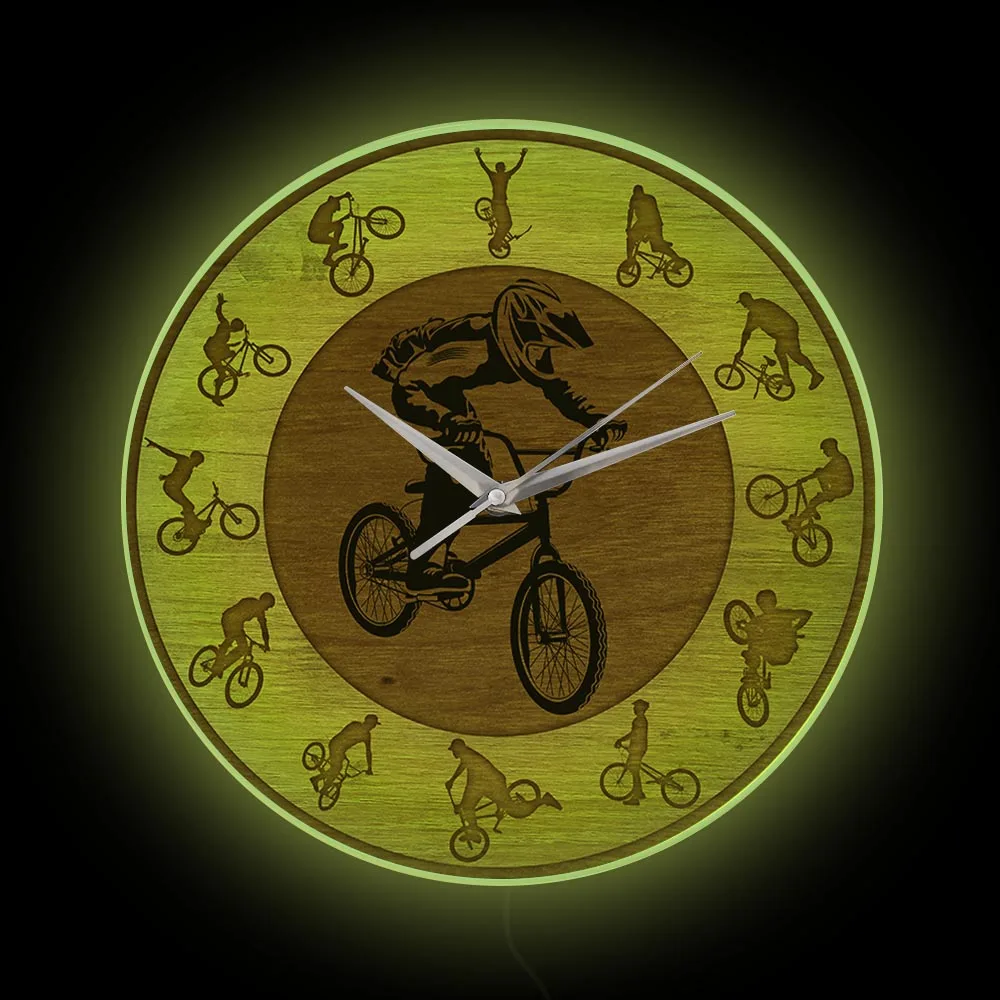 Freestyle BMX LED Nočné Svetlo Nástenné Hodiny Pre Chlapcov Izba Požičovňa Neónový nápis Domova Svetelný Nástenné Hodiny Cyklista Bike Jazdec Darček