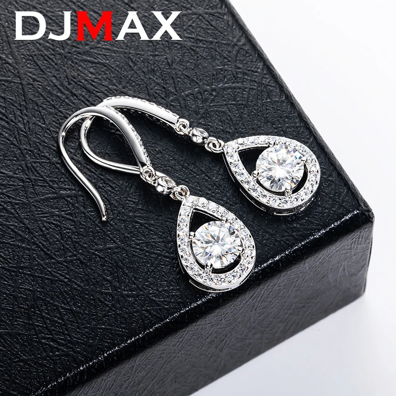 DJMAX 1ct Moissanite Diamond Náušnice Háčik pre Ženy Kvalitné Originálne 925 Sterling Silver Lady Diamond Náušnice Nové 2023