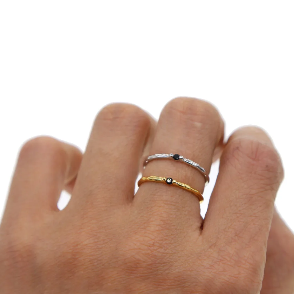 100% 925sterling Silver black cz Birthstone Nevesta Svadobné móda Krúžok Jemné tenké minimalistický jednoduché kunckle midi prst prsteň