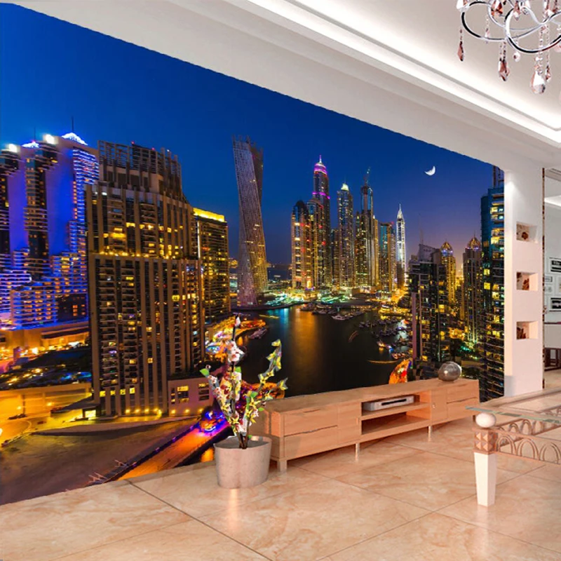 beibehang Vlastné 3D Fotografie Tapety Dubaj Mesto Nočné Zobrazenie Veľké Nástenné Maľby Obývacia Izba TV Tapetu Pozadia nástenná maľba Creative