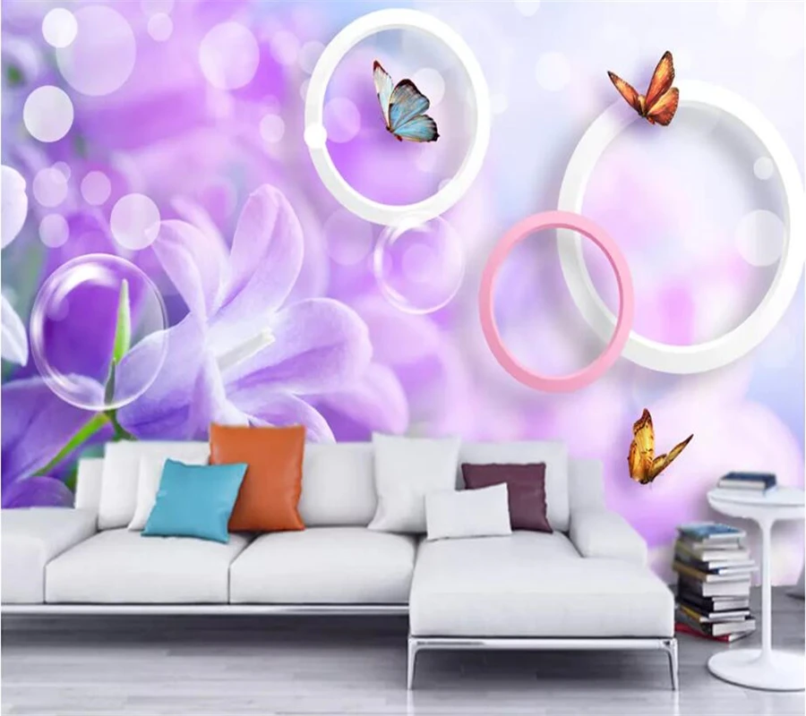 beibehang Vlastnú tapetu 3d maľby veľké fialové kvety 5D, TV joj, steny papiere domova abstraktných de parede 8d tapety